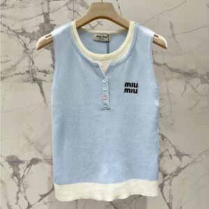 Miu Miu Light Blue and Cream Tank Top